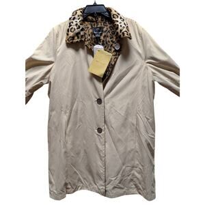 Dennis basso NEW rain coat reversible leopard Animal print all weather coat XL